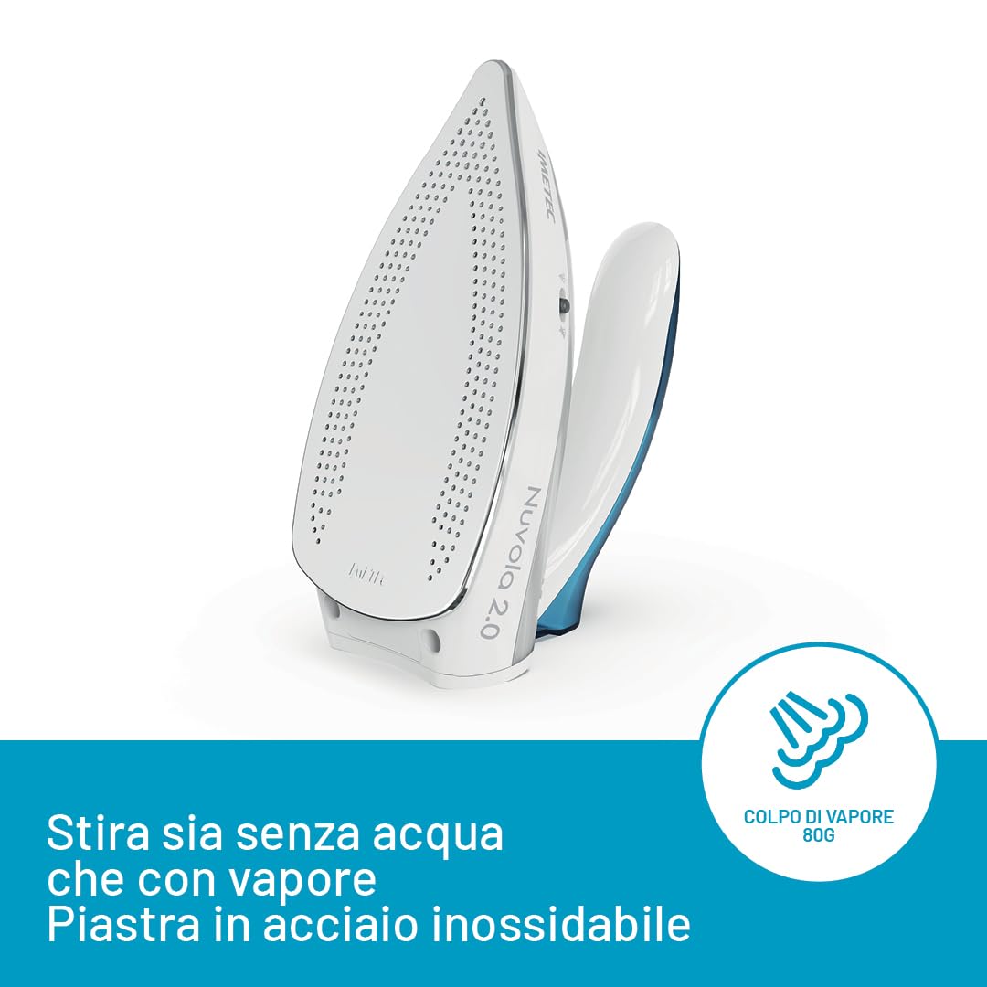 Imetec Nuvola 2.0 - Ferro da Stiro da Viaggio a Vapore - Piastra in Acciaio Inox - 1000 Watt - Compatto e leggero - Manico pieghevole - Custodia da Viaggio - Doppio Voltaggio - Colpo vapore 80 g , spedizione gratuita su ordine superiore a 50€