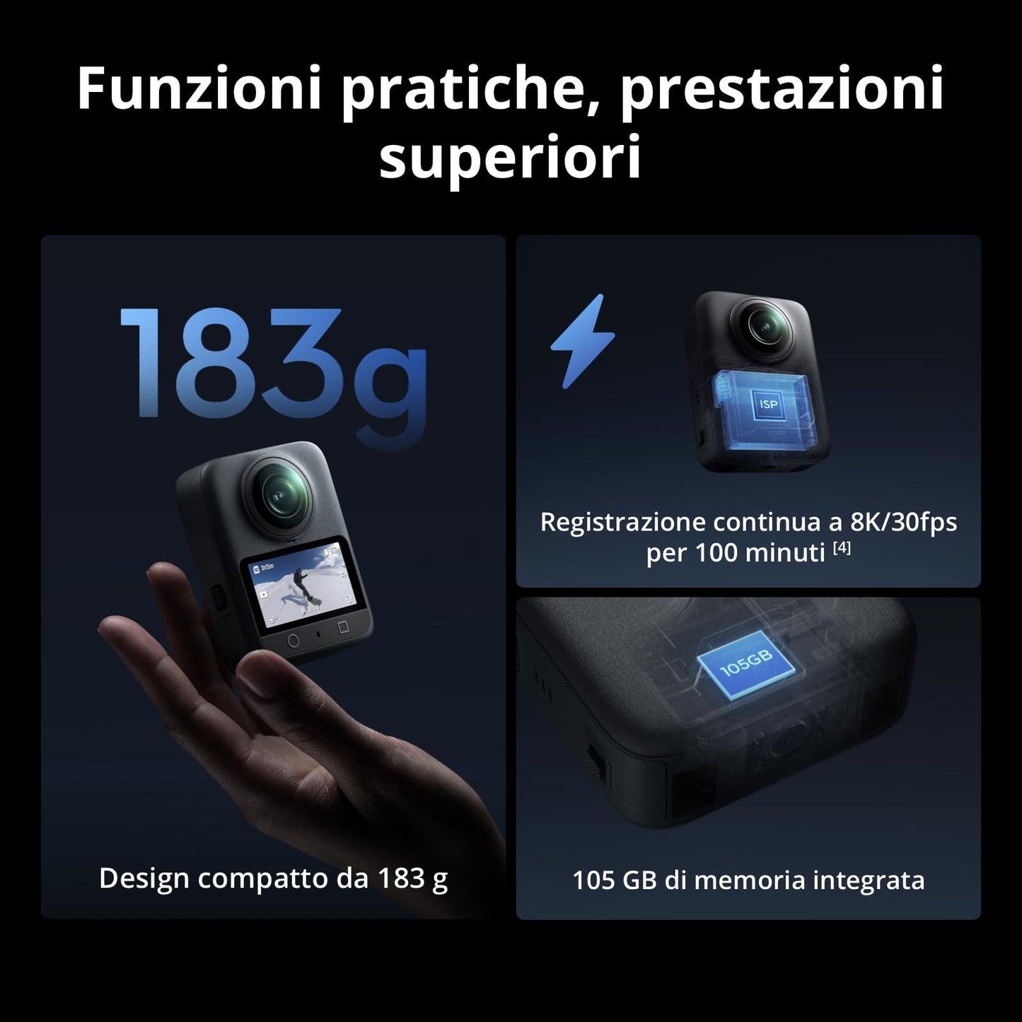DJI Osmo 360 Combo Adventure, fotocamera 360 con immagini a 360° da 1 pollice, durata della batteria estesa con 3 batterie, video a 360° nativi in 8K, action cam per sport, vlog