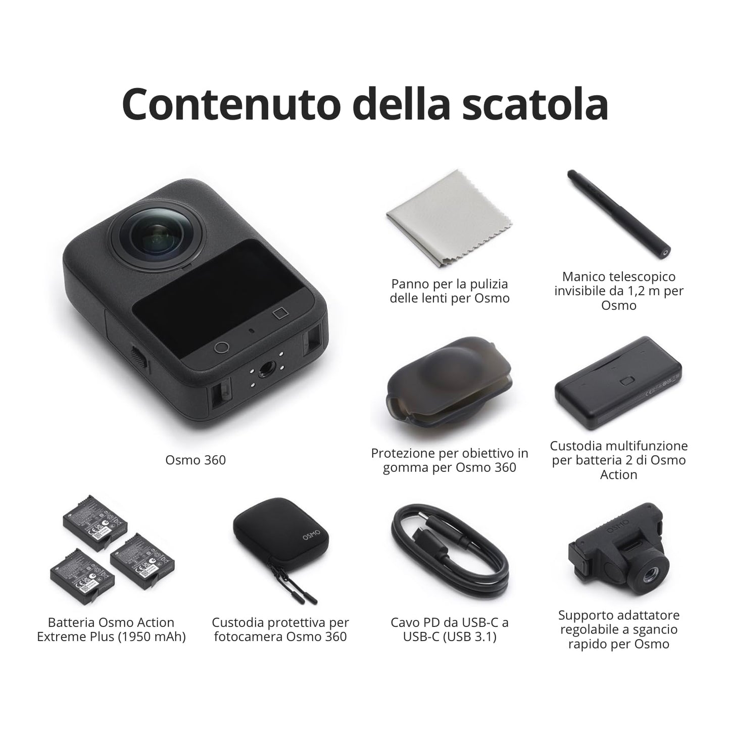 DJI Osmo 360 Combo Adventure, fotocamera 360 con immagini a 360° da 1 pollice, durata della batteria estesa con 3 batterie, video a 360° nativi in 8K, action cam per sport, vlog