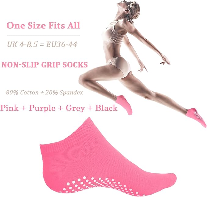 KEYRI 4 Paia Antiscivolo Calze Per Donne e Uomini Calzini Yoga Pilates Per Arti Marziali Fitness Barre Danza Ginnastica Calzini Pilates Calze Con Grip Senza Dita, Taglia Unica