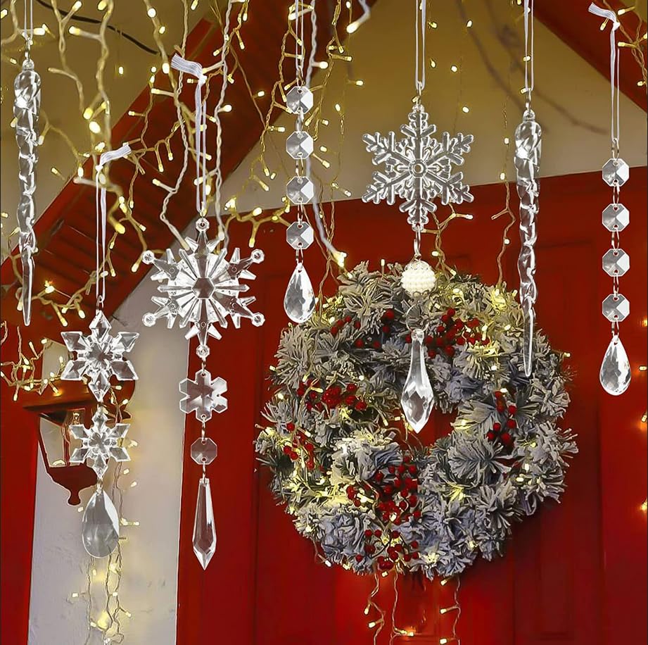 Jogoico Decorazione Natalizia Acrilico Fiocco di Neve Ghiaccioli Ornamenti Set 10 Pezzi, Ghiaccioli Albero di Natale, Fiocco di Neve Trasparenti Ciondolo in Cristallo Acrilico per la Festa , spedizione gratuita su ordine superiore a 50€