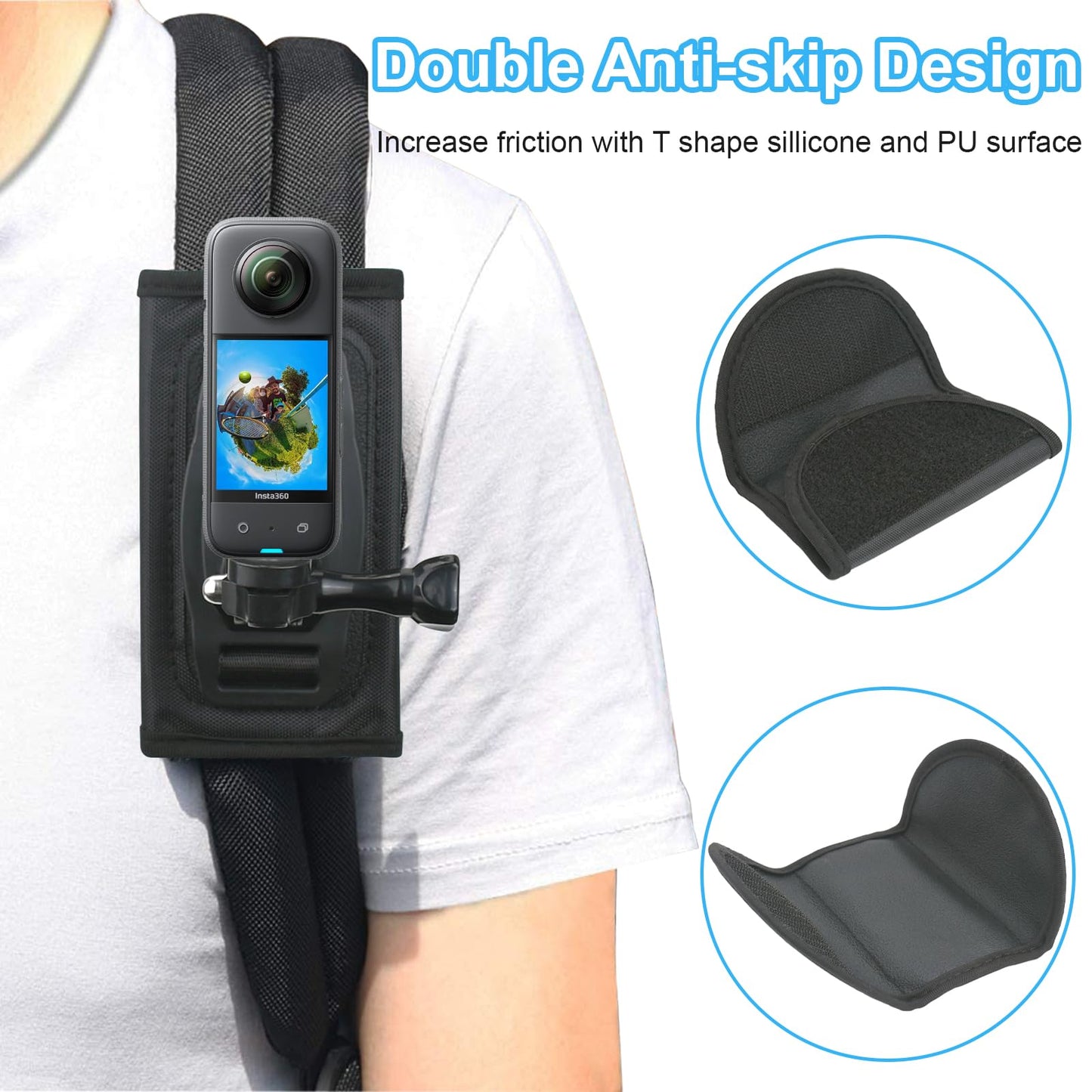 Zaino Tracolla Staffa Girevole 360 Gradi con Spallacci Regolabile per GoPro Hero 13/12/11/10/9/8/7/6/5 Balck, DJI Osmo Action 5 Pro 4 3 Insta360 X5 X4 X3 Fotocamera Supporto Zaino Accessori