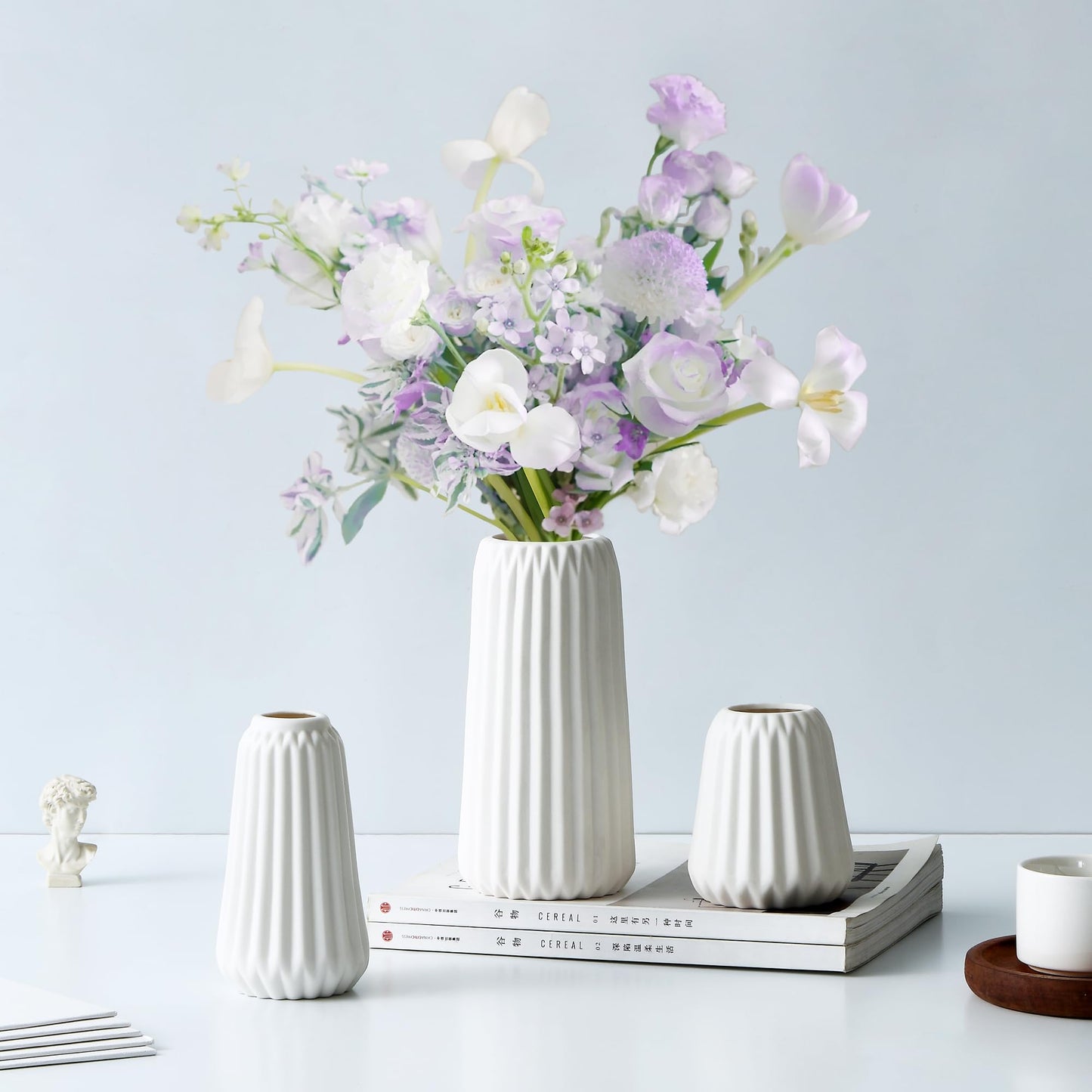 Ordeluxe Set Ceramica, Vaso Ceramica Decorativo per Fiori, Bianco Corto Alto Vasi Moderni Fiori Secchi Decorativi , spedizione gratuita su ordine superiore a 50€