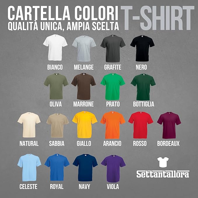 Settantallora T-Shirt Uomo Cotone 100%, Maglietta Basic a Tinta Unita, Maglia a Maniche Corte Morbida, Traspirante, Ideale per Sport, Lavoro e Tempo Libero