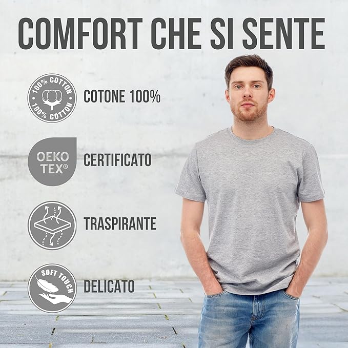 Settantallora T-Shirt Uomo Cotone 100%, Maglietta Basic a Tinta Unita, Maglia a Maniche Corte Morbida, Traspirante, Ideale per Sport, Lavoro e Tempo Libero