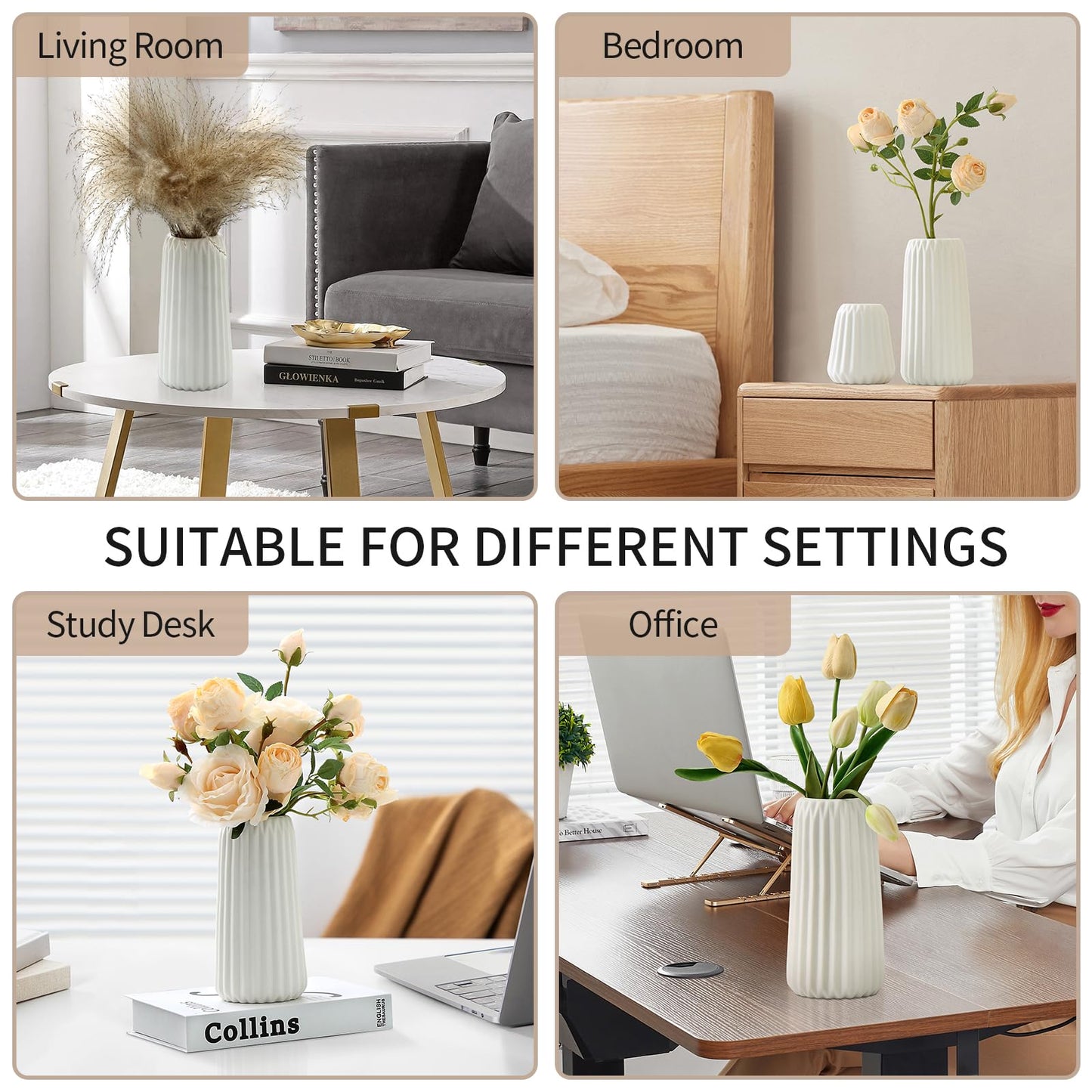 Ordeluxe Set Ceramica, Vaso Ceramica Decorativo per Fiori, Bianco Corto Alto Vasi Moderni Fiori Secchi Decorativi , spedizione gratuita su ordine superiore a 50€