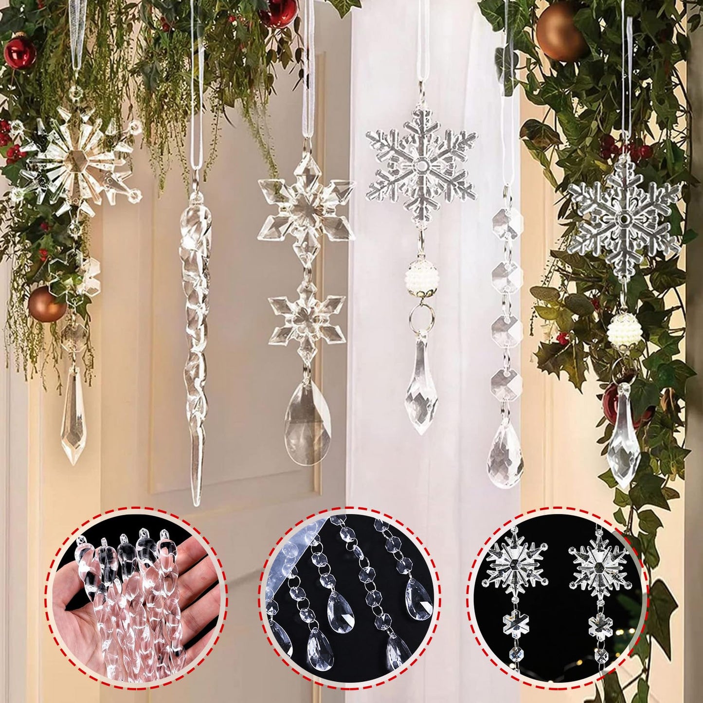 Jogoico Decorazione Natalizia Acrilico Fiocco di Neve Ghiaccioli Ornamenti Set 10 Pezzi, Ghiaccioli Albero di Natale, Fiocco di Neve Trasparenti Ciondolo in Cristallo Acrilico per la Festa , spedizione gratuita su ordine superiore a 50€