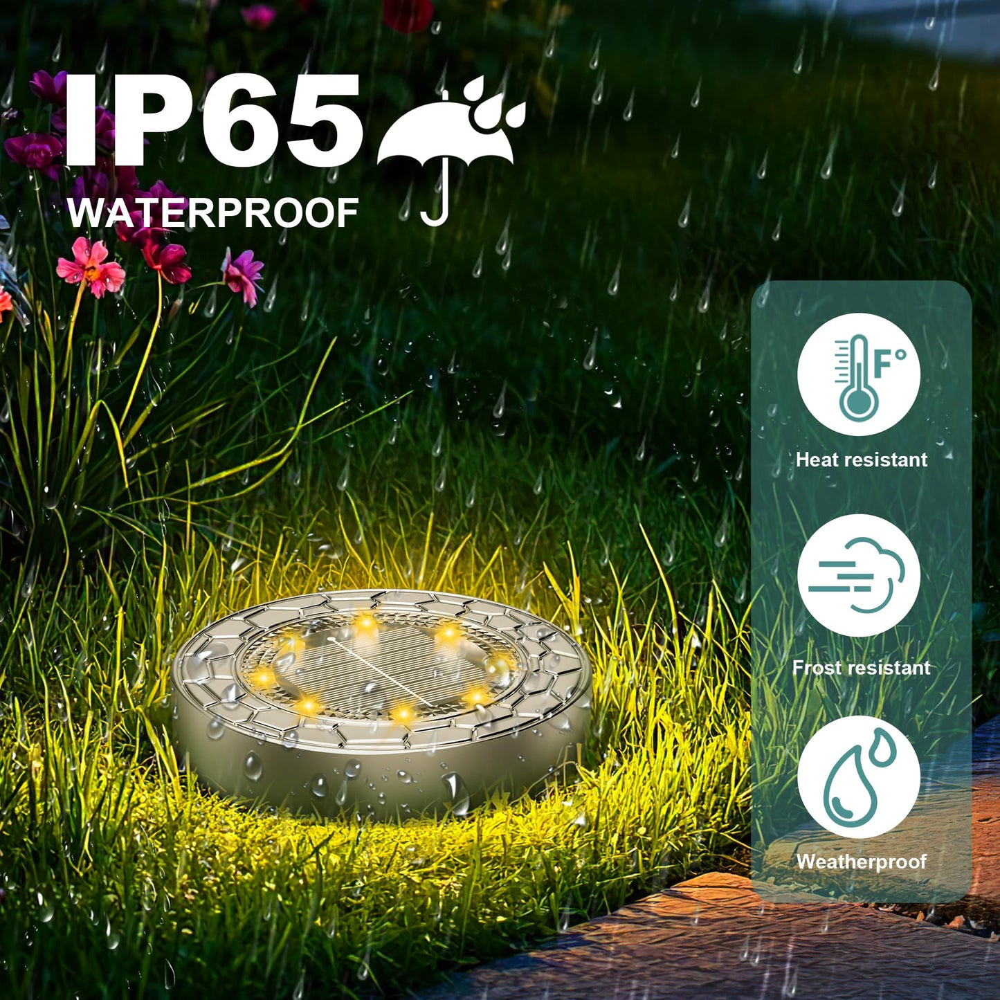 FIFlying 10 pezzi Luci Solari da Giardino, 8 LED Lampade Solare da Terra, Acciaio Inossidabile Bianco Caldo Faretti Sepolta Solari a Led da Esterno, per Prato, Vialetto, Marciapiede, Patio