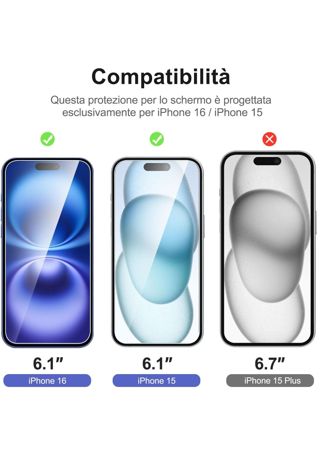 NEW'C 3 Pezzi, Vetro Temperato per iPhone 16, iPhone 15 (6,1 Pollici), Pellicola Prottetiva Anti Graffio - Ultra resistente - Trasparente HD - Strumento di installazione facile incluso , Disponibile tutti gli iphone , Consegna gratuita su ordine 50€
