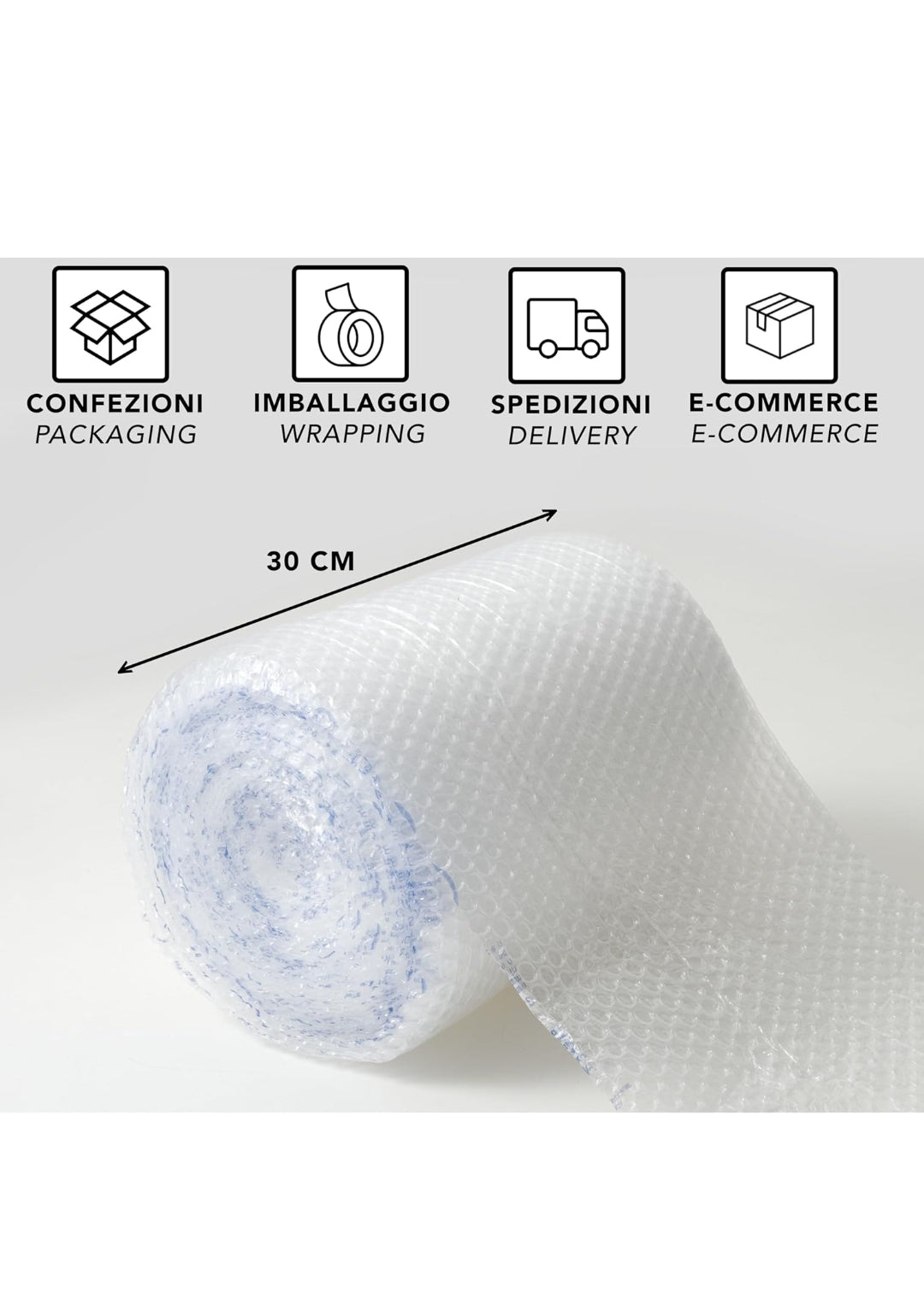 IPEA Bubble Wrap for Packaging and Shipping – 20 Meter x 30 cm Roll – Made in Italy – Air Bubbles for Protection, Padding, Packaging Items, Transport – Tear-Resistant and Shock-Resistant - 55 g/m2, free shipping on orders over €50
