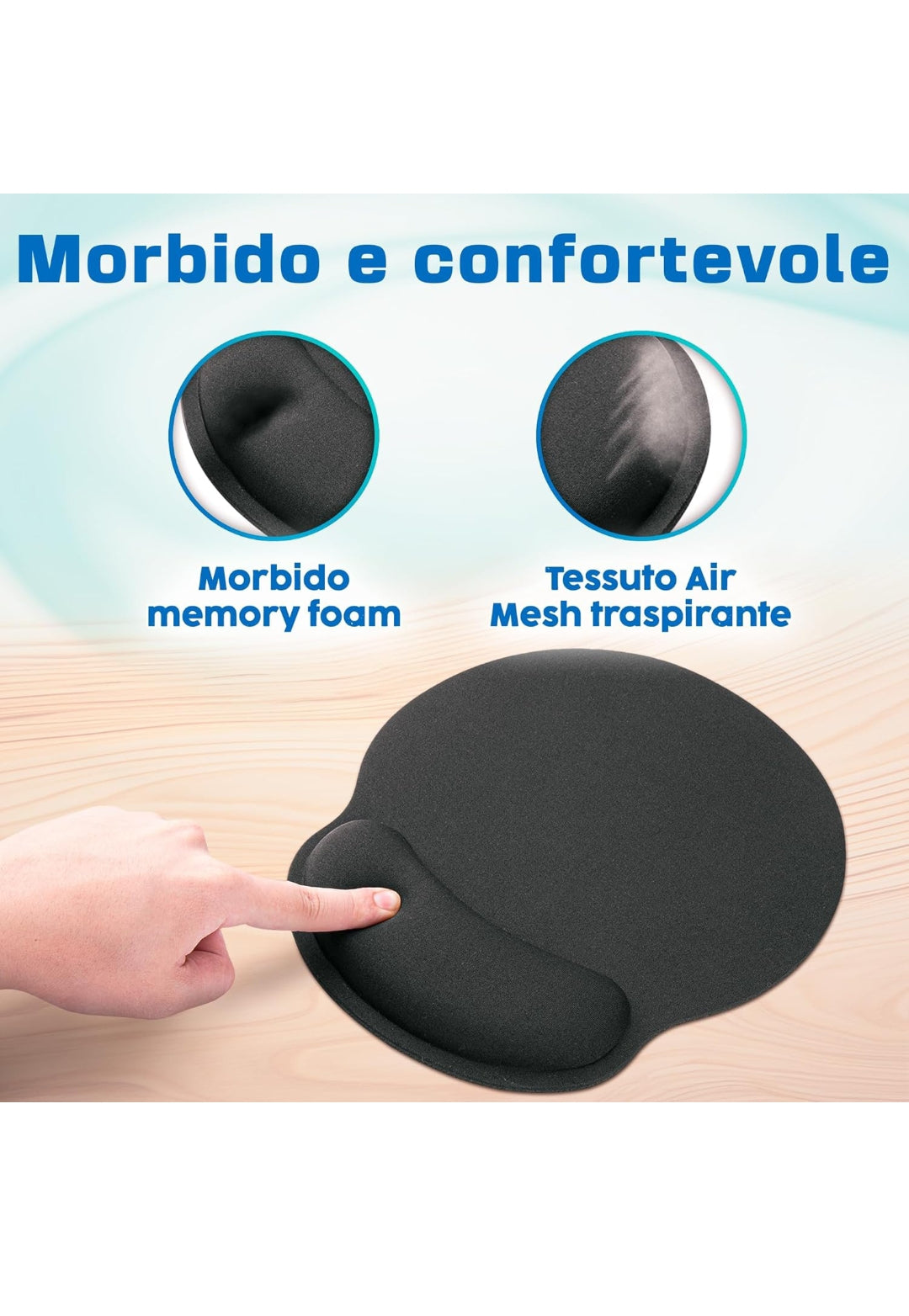 Tappetino per mouse Mata1 (nero), supporto per il polso ergonomico con imbottitura morbida, tappetino per mouse adatto ai viaggi con morbido cuscino in memory foam in gel , spedizione gratuita su ordine superiore a 50€