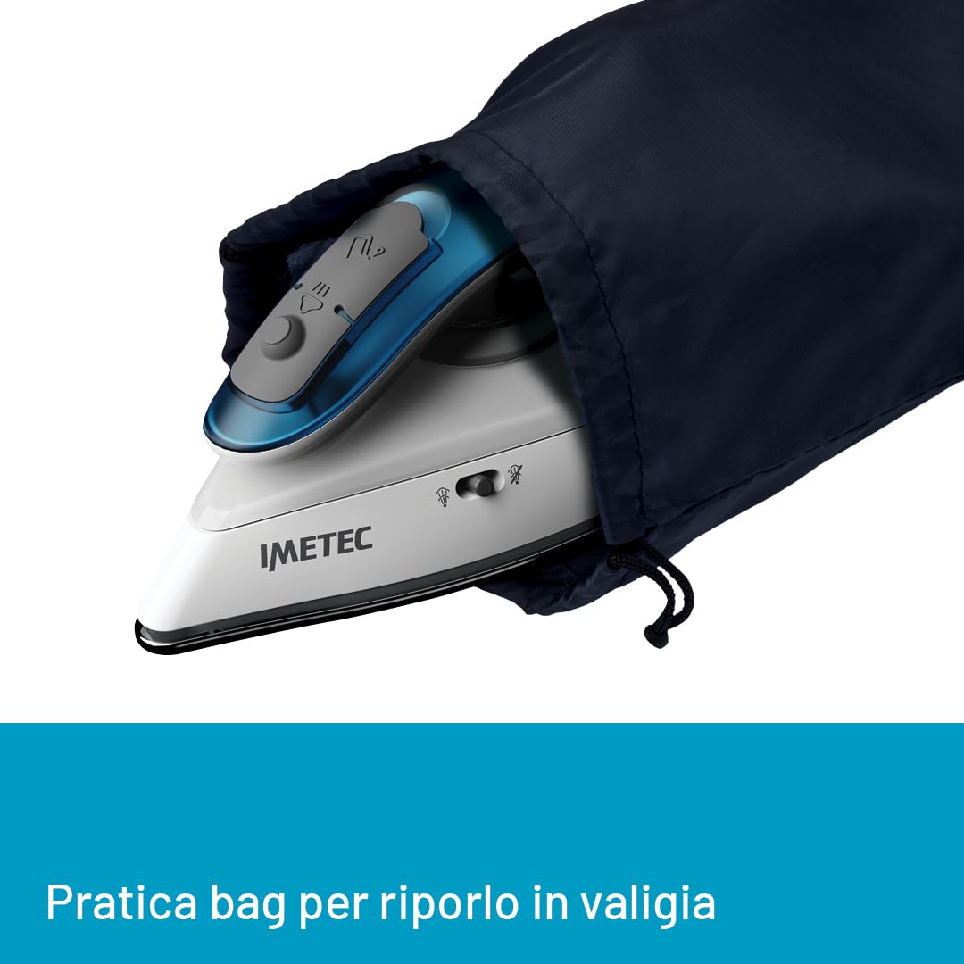 Imetec Nuvola 2.0 - Ferro da Stiro da Viaggio a Vapore - Piastra in Acciaio Inox - 1000 Watt - Compatto e leggero - Manico pieghevole - Custodia da Viaggio - Doppio Voltaggio - Colpo vapore 80 g , spedizione gratuita su ordine superiore a 50€