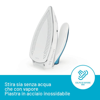 Imetec Nuvola 2.0 - Ferro da Stiro da Viaggio a Vapore - Piastra in Acciaio Inox - 1000 Watt - Compatto e leggero - Manico pieghevole - Custodia da Viaggio - Doppio Voltaggio - Colpo vapore 80 g , spedizione gratuita su ordine superiore a 50€
