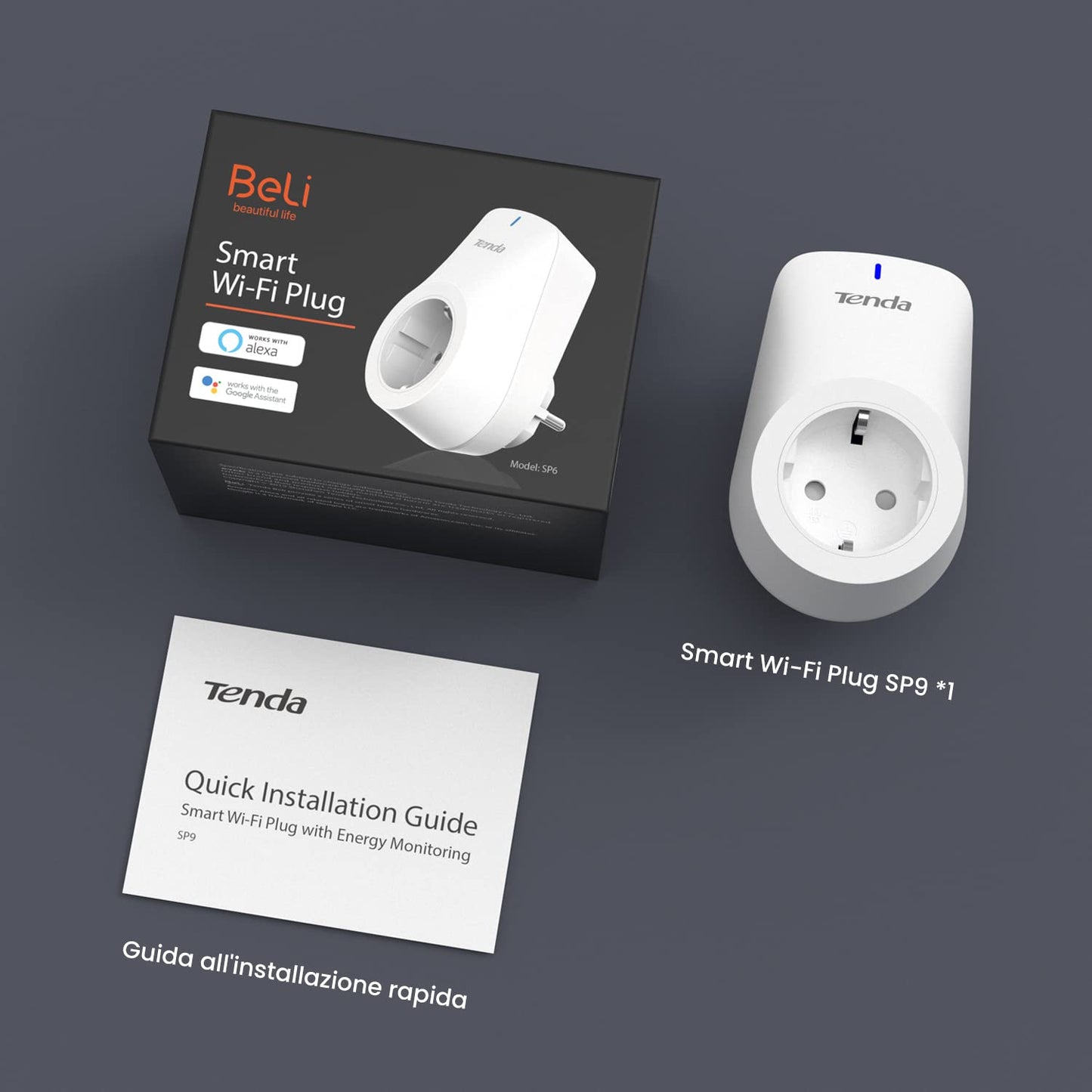 Tenda Presa WiFi Smart Beli SP9, Spine Intelligenti Compatibile con Alexa e Google Home, APP Tempismo, Nessun Hub Richiesto, Smart Plug con Monitoraggio Energetico, 16A, 3.68KW, 2 Pack , spedizione gratuita su ordine superiore a 50€