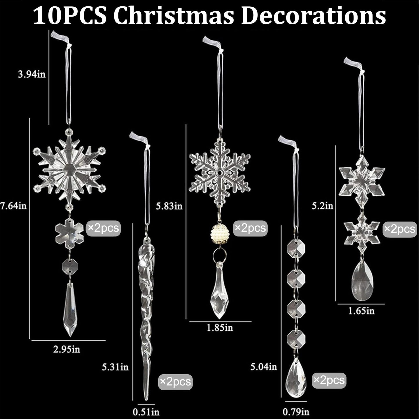 Jogoico Decorazione Natalizia Acrilico Fiocco di Neve Ghiaccioli Ornamenti Set 10 Pezzi, Ghiaccioli Albero di Natale, Fiocco di Neve Trasparenti Ciondolo in Cristallo Acrilico per la Festa , spedizione gratuita su ordine superiore a 50€