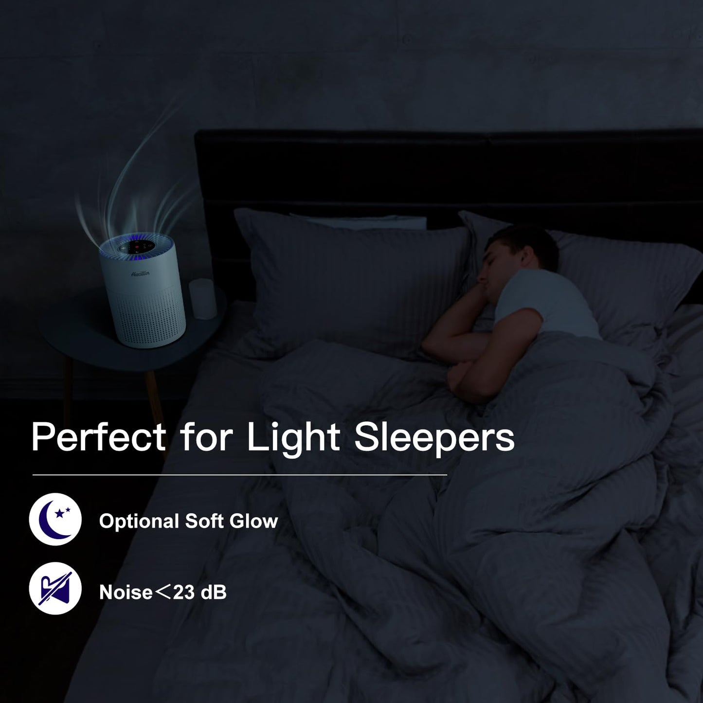 Aircillin Purificatore d'Aria, Copertura Massima 765Sq Ft, Purificatore Aria 3 Velocità Con Filtro HEPA, Può Rimuovere Il 99,97% di Polvere, Polline, Fumo, Timer, 23 dB, Luce notturna