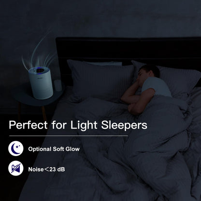 Aircillin Purificatore d'Aria, Copertura Massima 765Sq Ft, Purificatore Aria 3 Velocità Con Filtro HEPA, Può Rimuovere Il 99,97% di Polvere, Polline, Fumo, Timer, 23 dB, Luce notturna
