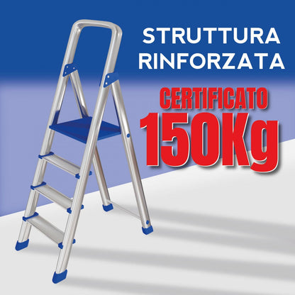 Leonardo Fai Da Te - scala pieghevole in alluminio 3+1 portata 150 kg EN 131 - scala antiscivolo in alluminio max - ideale per uso domestico e lavorativo