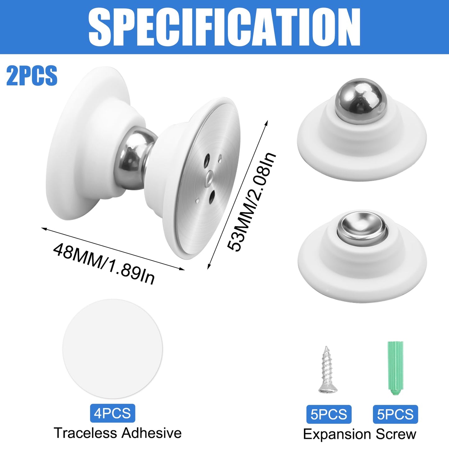 2 Pezzi Fermaporta Magnetico in Silicone con 3M Pellicola E Viti Fermaporte Magnetici Camper Ferma Porta da Pavimento per Diversi Tipi di Porte Evita Che la Porta Colpisca il Muro (Argento Bianco)
