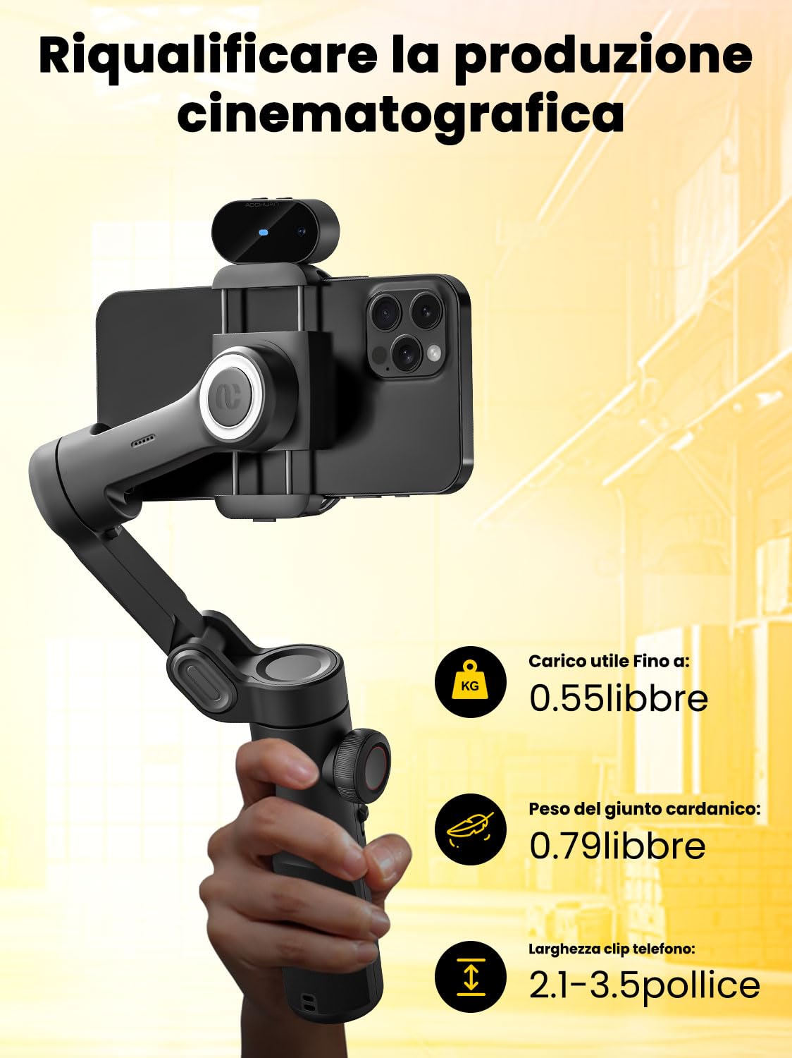 AOCHUAN SmartphoneStabilizzatore Gimbal, Tracciamento AI SENZA APP, Controllo dei Gesti, Gimbal Inception con TikTok YouTube, Stabilizzatore Pieghevole a 3 Assi per iPhone e Android - Versione XE AI