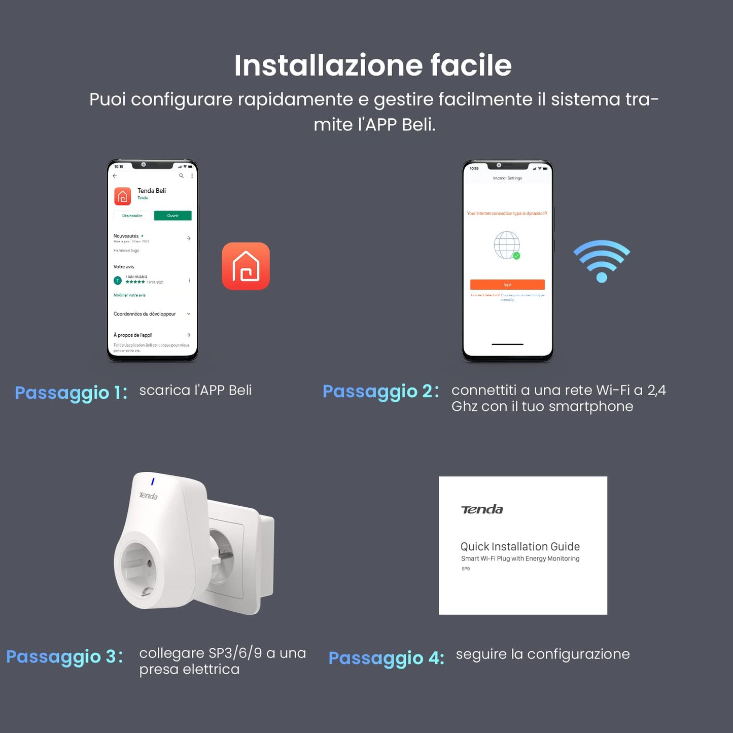 Tenda Presa WiFi Smart Beli SP9, Spine Intelligenti Compatibile con Alexa e Google Home, APP Tempismo, Nessun Hub Richiesto, Smart Plug con Monitoraggio Energetico, 16A, 3.68KW, 2 Pack , spedizione gratuita su ordine superiore a 50€