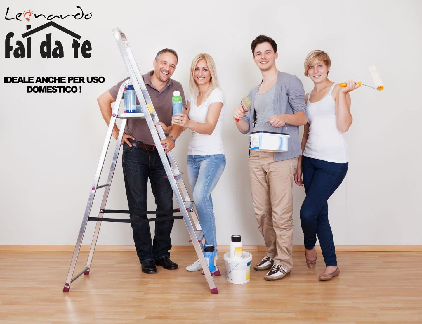 Leonardo Fai Da Te - scala pieghevole in alluminio 3+1 portata 150 kg EN 131 - scala antiscivolo in alluminio max - ideale per uso domestico e lavorativo