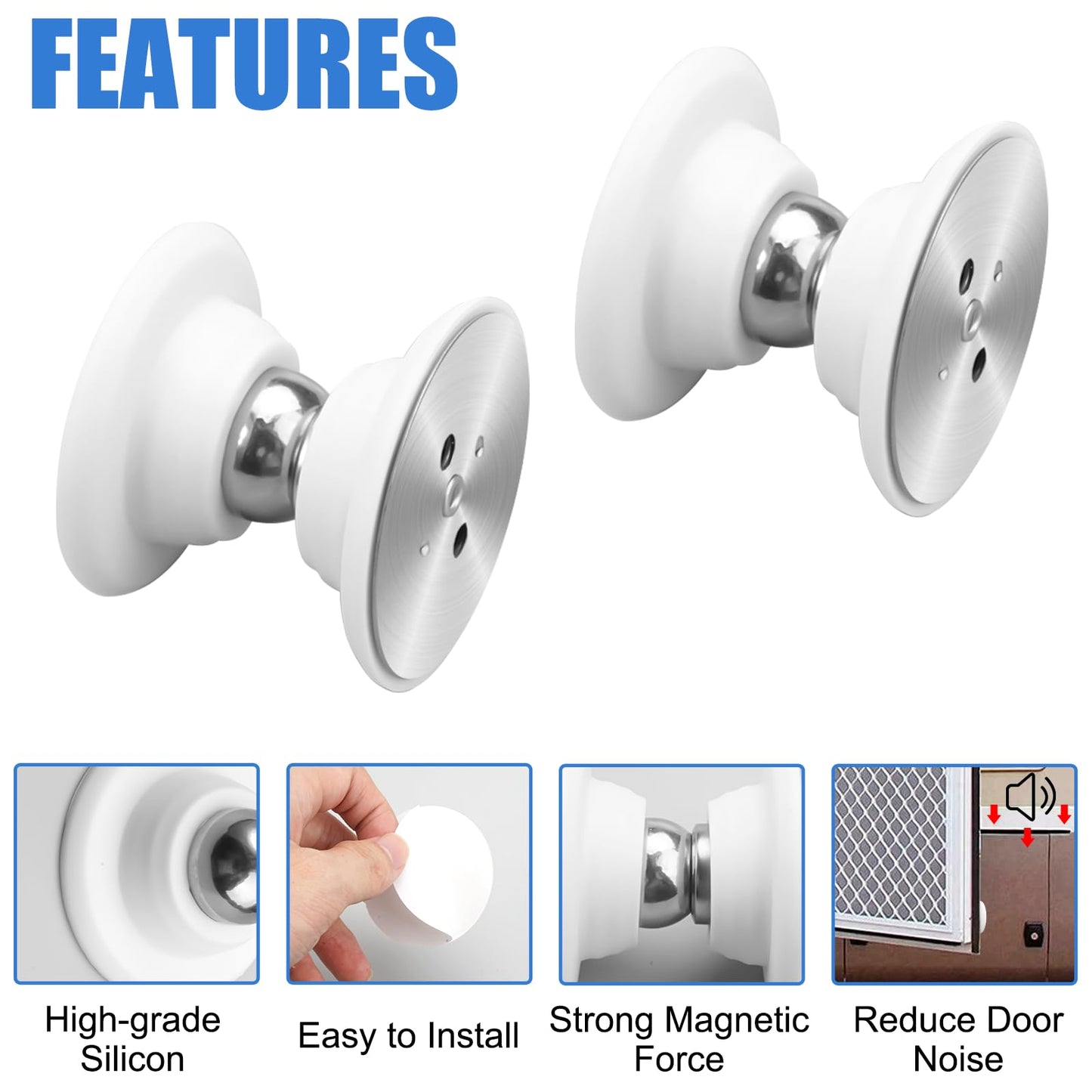 2 Pezzi Fermaporta Magnetico in Silicone con 3M Pellicola E Viti Fermaporte Magnetici Camper Ferma Porta da Pavimento per Diversi Tipi di Porte Evita Che la Porta Colpisca il Muro (Argento Bianco)