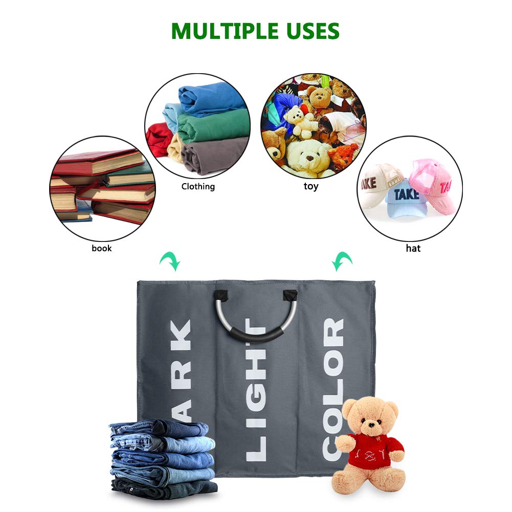 IHOMAGIC Cesto portabiancheria pieghevole a 3 sezioni, cestino portabiancheria pieghevole, borsa portabiancheria portatile, con manici per il trasporto, borsa per vestiti sporchi per bagno e camera da , spedizione gratuita su ordine superiore a 50€