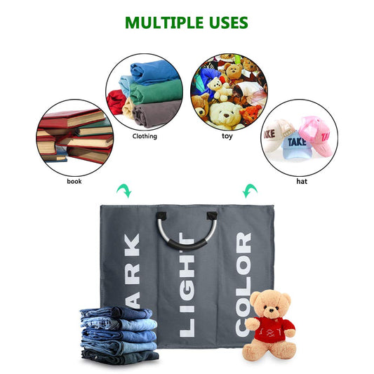 IHOMAGIC Cesto portabiancheria pieghevole a 3 sezioni, cestino portabiancheria pieghevole, borsa portabiancheria portatile, con manici per il trasporto, borsa per vestiti sporchi per bagno e camera da , spedizione gratuita su ordine superiore a 50€
