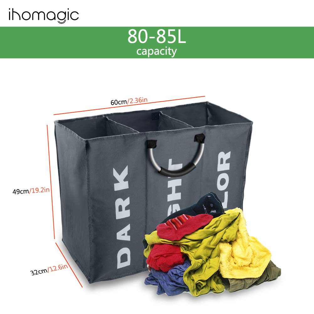 IHOMAGIC Cesto portabiancheria pieghevole a 3 sezioni, cestino portabiancheria pieghevole, borsa portabiancheria portatile, con manici per il trasporto, borsa per vestiti sporchi per bagno e camera da , spedizione gratuita su ordine superiore a 50€