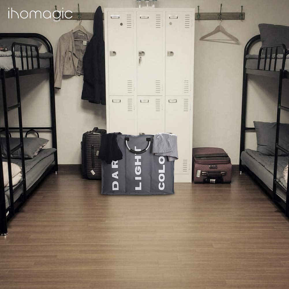 IHOMAGIC Cesto portabiancheria pieghevole a 3 sezioni, cestino portabiancheria pieghevole, borsa portabiancheria portatile, con manici per il trasporto, borsa per vestiti sporchi per bagno e camera da , spedizione gratuita su ordine superiore a 50€
