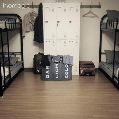 IHOMAGIC Cesto portabiancheria pieghevole a 3 sezioni, cestino portabiancheria pieghevole, borsa portabiancheria portatile, con manici per il trasporto, borsa per vestiti sporchi per bagno e camera da , spedizione gratuita su ordine superiore a 50€