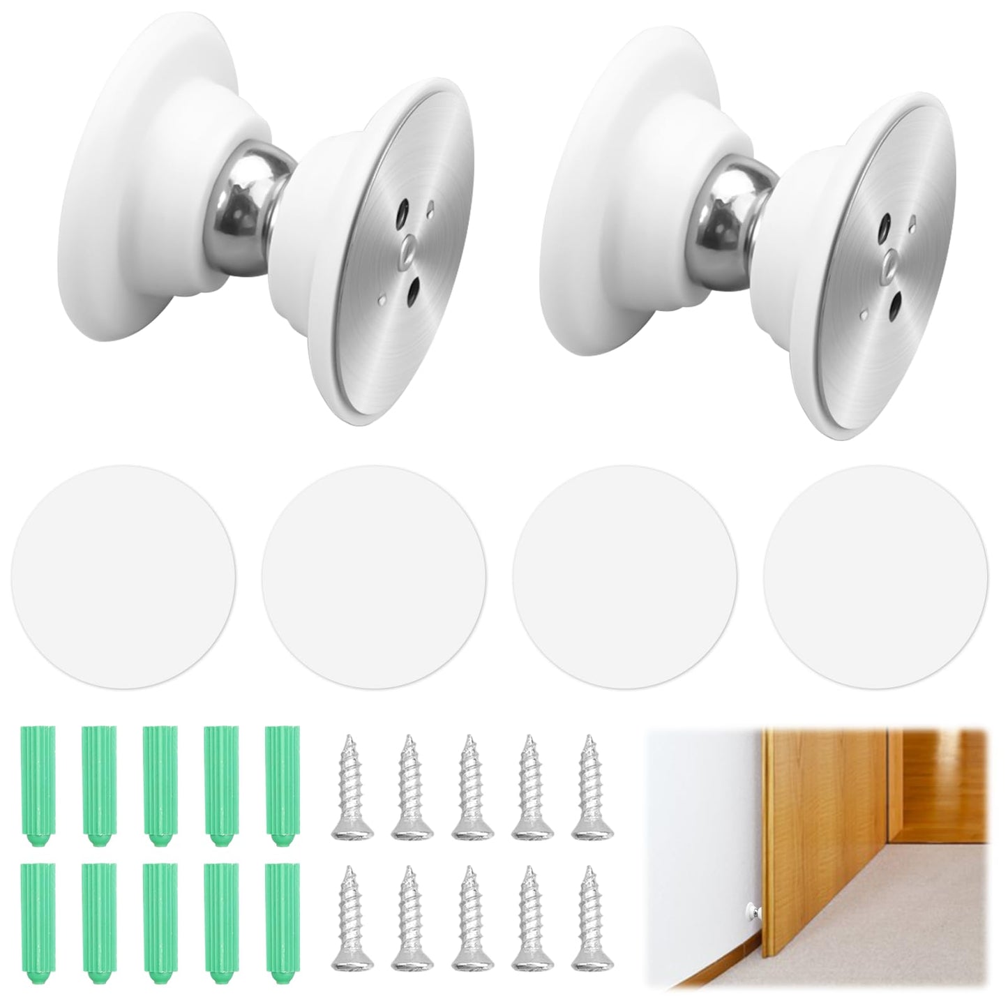 2 Pezzi Fermaporta Magnetico in Silicone con 3M Pellicola E Viti Fermaporte Magnetici Camper Ferma Porta da Pavimento per Diversi Tipi di Porte Evita Che la Porta Colpisca il Muro (Argento Bianco)