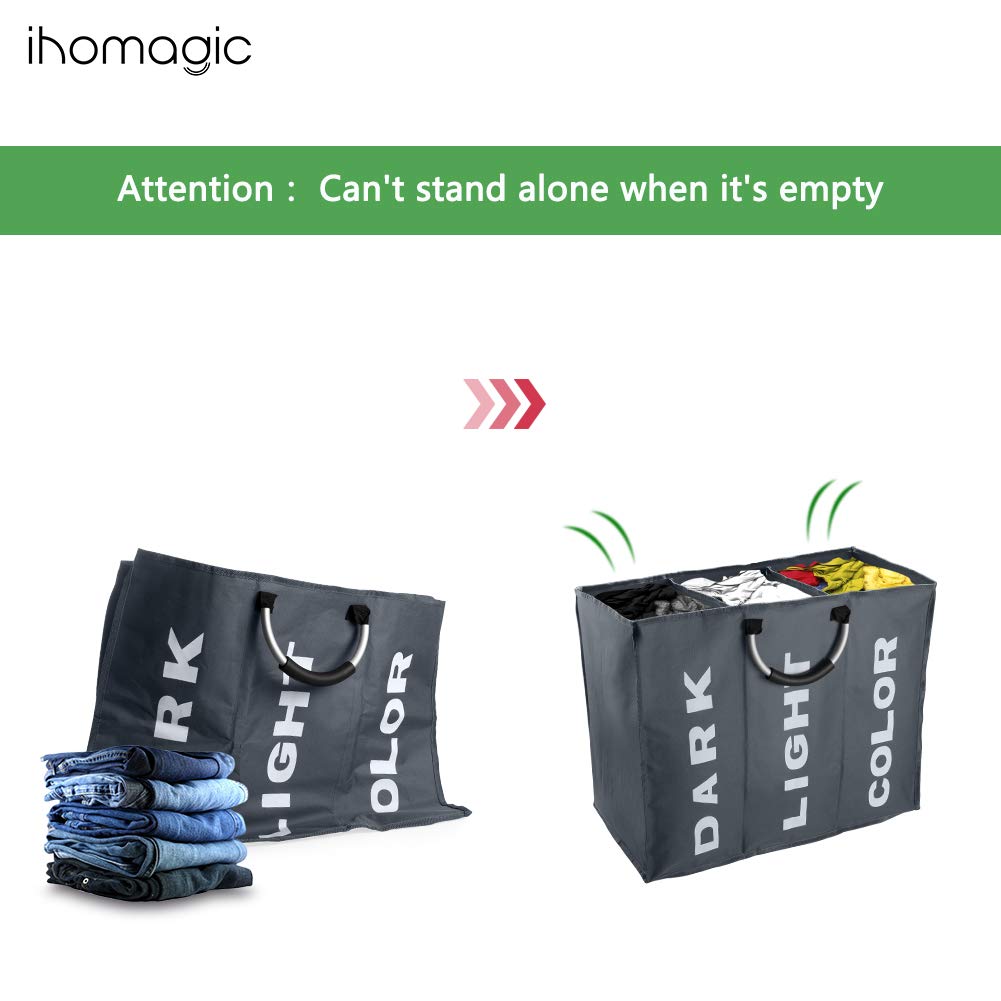 IHOMAGIC Cesto portabiancheria pieghevole a 3 sezioni, cestino portabiancheria pieghevole, borsa portabiancheria portatile, con manici per il trasporto, borsa per vestiti sporchi per bagno e camera da , spedizione gratuita su ordine superiore a 50€