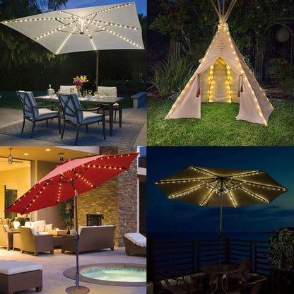 EONANT Catena luminosa per ombrellone, 104 LED, luci per ombrellone con telecomando, 8 modalità, funzionamento a batteria, luci decorative, tenda da campeggio (bianco caldo)