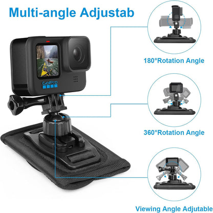 Zaino Tracolla Staffa Girevole 360 Gradi con Spallacci Regolabile per GoPro Hero 13/12/11/10/9/8/7/6/5 Balck, DJI Osmo Action 5 Pro 4 3 Insta360 X5 X4 X3 Fotocamera Supporto Zaino Accessori