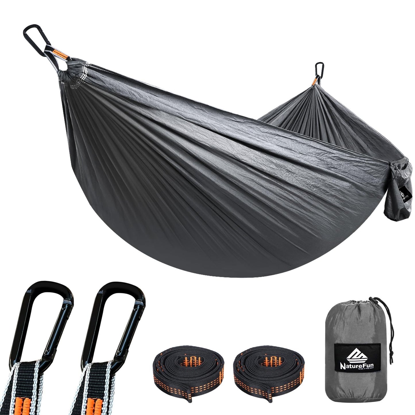 NTUREFUN Amaca da Campeggio da Viaggio Ultraleggera | Capacità di Carico 300kg,(275 x140 cm) Traspirante,Nylon da Paracadute ad Asciugatura Rapida | 2 x Moschettoni, 2 x Corde in Nylon Incluse