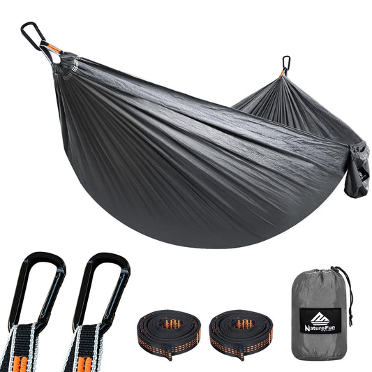 NTUREFUN Amaca da Campeggio da Viaggio Ultraleggera | Capacità di Carico 300kg,(275 x140 cm) Traspirante,Nylon da Paracadute ad Asciugatura Rapida | 2 x Moschettoni, 2 x Corde in Nylon Incluse