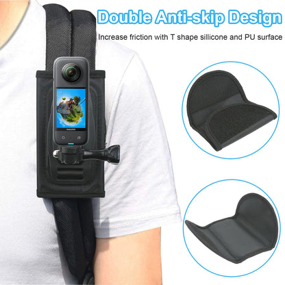 Zaino Tracolla Staffa Girevole 360 Gradi con Spallacci Regolabile per GoPro Hero 13/12/11/10/9/8/7/6/5 Balck, DJI Osmo Action 5 Pro 4 3 Insta360 X5 X4 X3 Fotocamera Supporto Zaino Accessori
