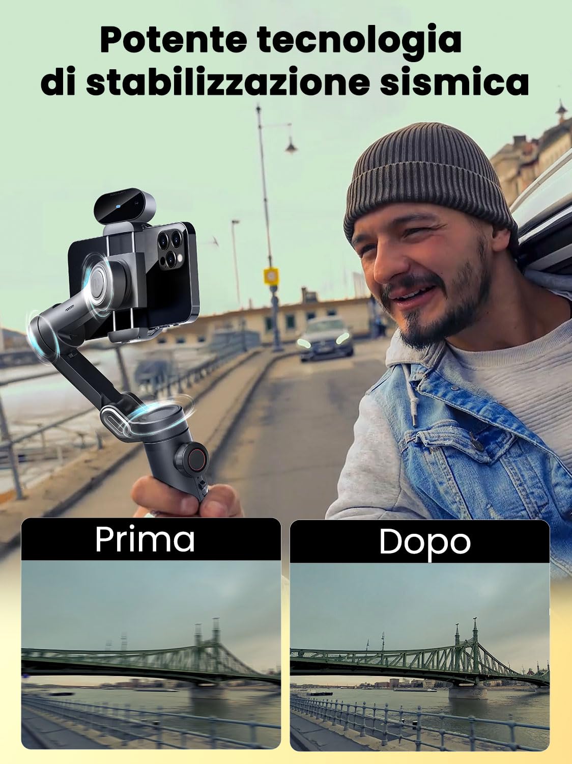 AOCHUAN SmartphoneStabilizzatore Gimbal, Tracciamento AI SENZA APP, Controllo dei Gesti, Gimbal Inception con TikTok YouTube, Stabilizzatore Pieghevole a 3 Assi per iPhone e Android - Versione XE AI