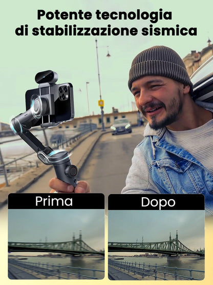 AOCHUAN SmartphoneStabilizzatore Gimbal, Tracciamento AI SENZA APP, Controllo dei Gesti, Gimbal Inception con TikTok YouTube, Stabilizzatore Pieghevole a 3 Assi per iPhone e Android - Versione XE AI