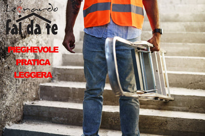 Leonardo Fai Da Te - scala pieghevole in alluminio 3+1 portata 150 kg EN 131 - scala antiscivolo in alluminio max - ideale per uso domestico e lavorativo