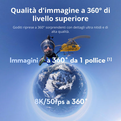 DJI Osmo 360 Combo Adventure, fotocamera 360 con immagini a 360° da 1 pollice, durata della batteria estesa con 3 batterie, video a 360° nativi in 8K, action cam per sport, vlog