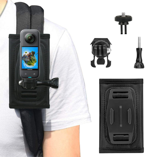 Zaino Tracolla Staffa Girevole 360 Gradi con Spallacci Regolabile per GoPro Hero 13/12/11/10/9/8/7/6/5 Balck, DJI Osmo Action 5 Pro 4 3 Insta360 X5 X4 X3 Fotocamera Supporto Zaino Accessori