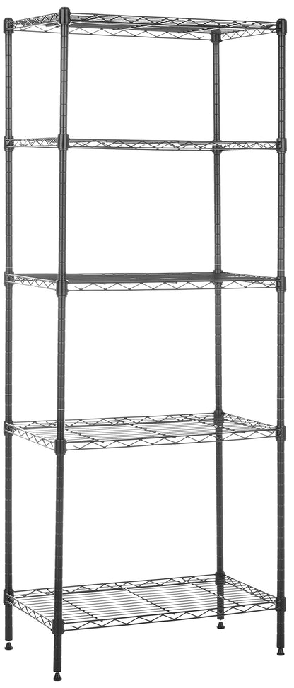 Amazon Basics Scaffaliera a 5 ripiani stretti, altezza dei ripiani e piedini di livellamento regolabili, senza rotelle, Nero, 60.1 x 35.6 x 152.4 cm (D x W x H)