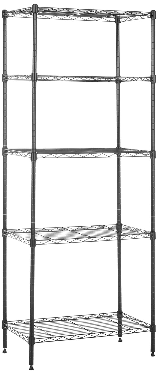 Amazon Basics Scaffaliera a 5 ripiani stretti, altezza dei ripiani e piedini di livellamento regolabili, senza rotelle, Nero, 60.1 x 35.6 x 152.4 cm (D x W x H)