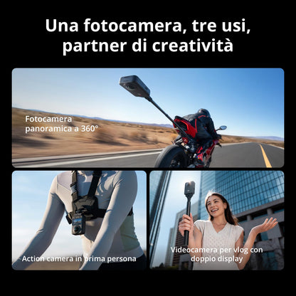 DJI Osmo 360 Combo Adventure, fotocamera 360 con immagini a 360° da 1 pollice, durata della batteria estesa con 3 batterie, video a 360° nativi in 8K, action cam per sport, vlog