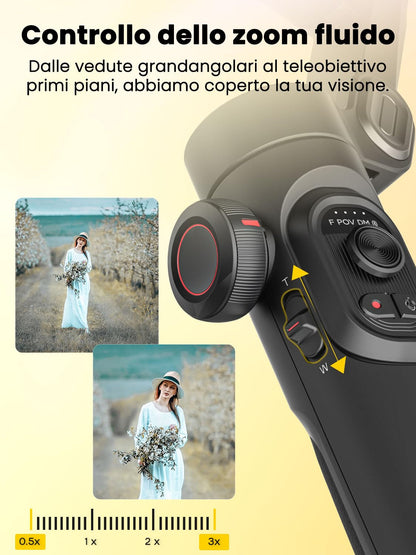 AOCHUAN SmartphoneStabilizzatore Gimbal, Tracciamento AI SENZA APP, Controllo dei Gesti, Gimbal Inception con TikTok YouTube, Stabilizzatore Pieghevole a 3 Assi per iPhone e Android - Versione XE AI