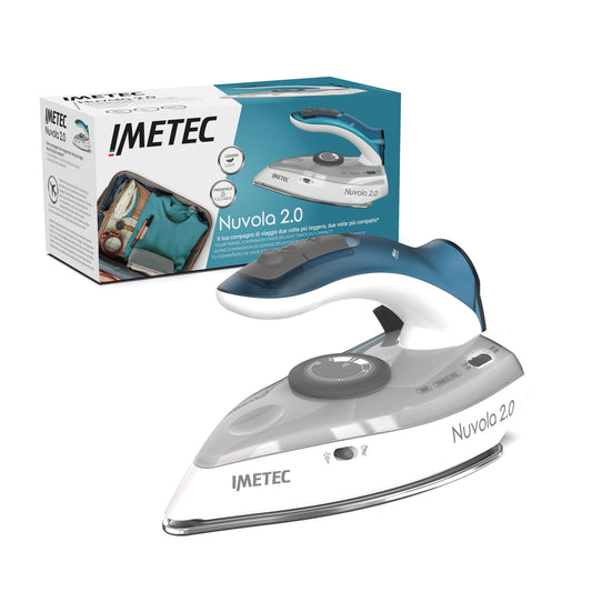 Imetec Nuvola 2.0 - Ferro da Stiro da Viaggio a Vapore - Piastra in Acciaio Inox - 1000 Watt - Compatto e leggero - Manico pieghevole - Custodia da Viaggio - Doppio Voltaggio - Colpo vapore 80 g , spedizione gratuita su ordine superiore a 50€