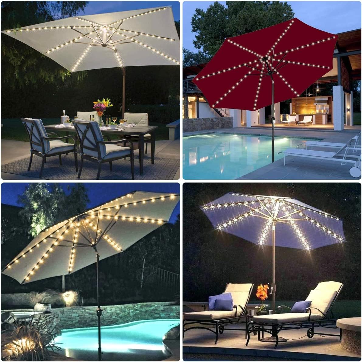 EONANT Catena luminosa per ombrellone, 104 LED, luci per ombrellone con telecomando, 8 modalità, funzionamento a batteria, luci decorative, tenda da campeggio (bianco caldo)
